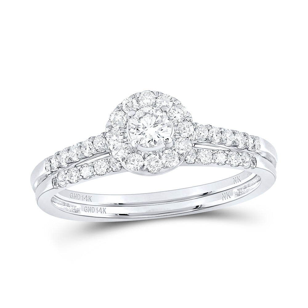 14kt White Gold Round Diamond Bridal Wedding Ring Band Set 1/2 Cttw