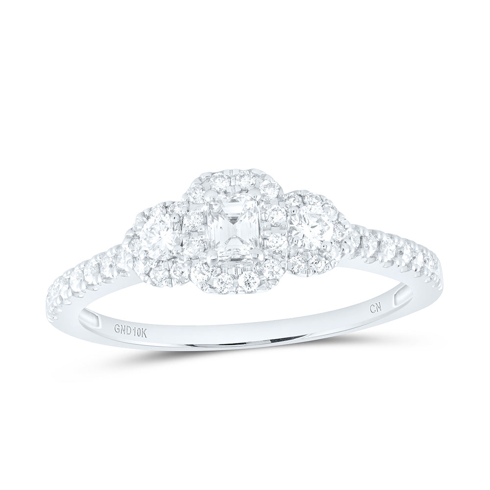 10kt White Gold Emerald Diamond 3-stone Bridal Wedding Engagement Ring 1/2 Cttw