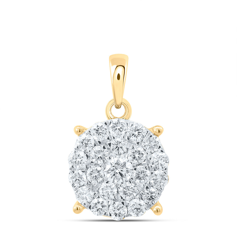10kt Yellow Gold Womens Round Diamond Cluster Pendant 1 Cttw