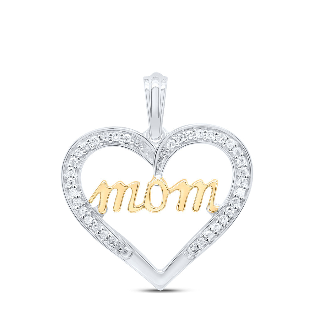 10kt Two-tone Gold Womens Round Diamond Heart Mom Pendant 1/8 Cttw