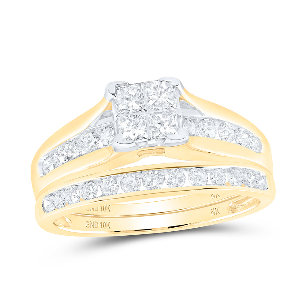 10kt Yellow Gold Princess Diamond Bridal Wedding Ring Band Set 1 Cttw
