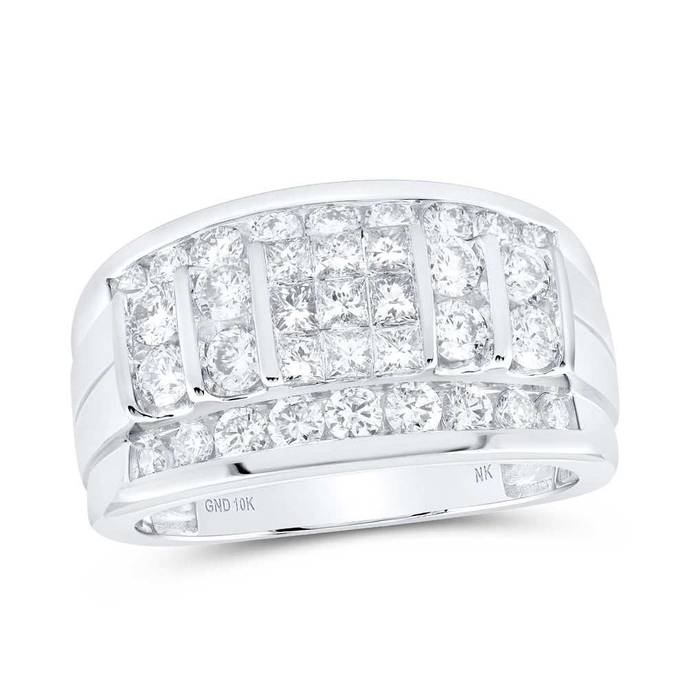 10kt White Gold Mens Princess Diamond Band Ring 2 Cttw