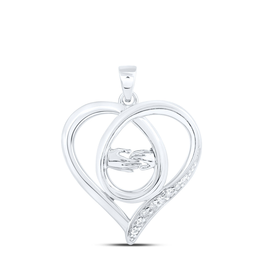 Sterling Silver Womens Round Diamond Heart Pendant 1/12 Cttw