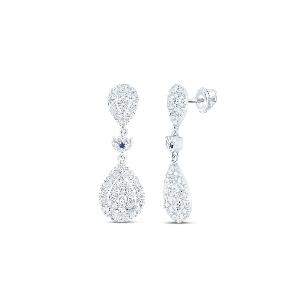 14kt White Gold Womens Round Diamond Dangle Earrings 1 Cttw