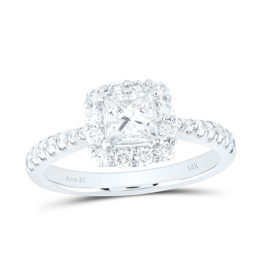 14kt White Gold Princess Diamond Halo Bridal Wedding Engagement Ring 1-1/4 Cttw