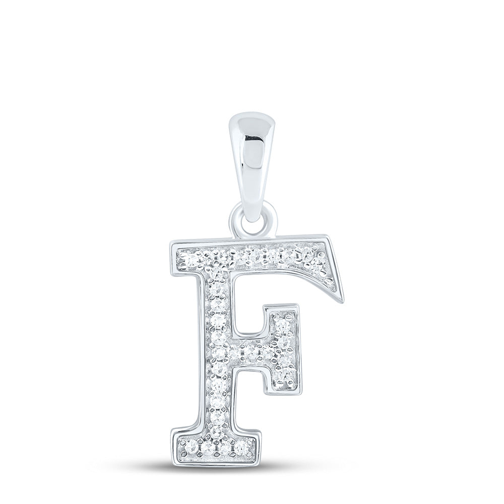 10kt White Gold Womens Round Diamond Initial F Letter Pendant 1/12 Cttw