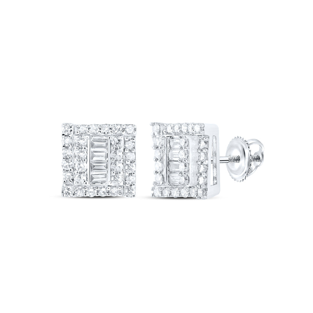 10kt White Gold Baguette Diamond Square Earrings 1/2 Cttw