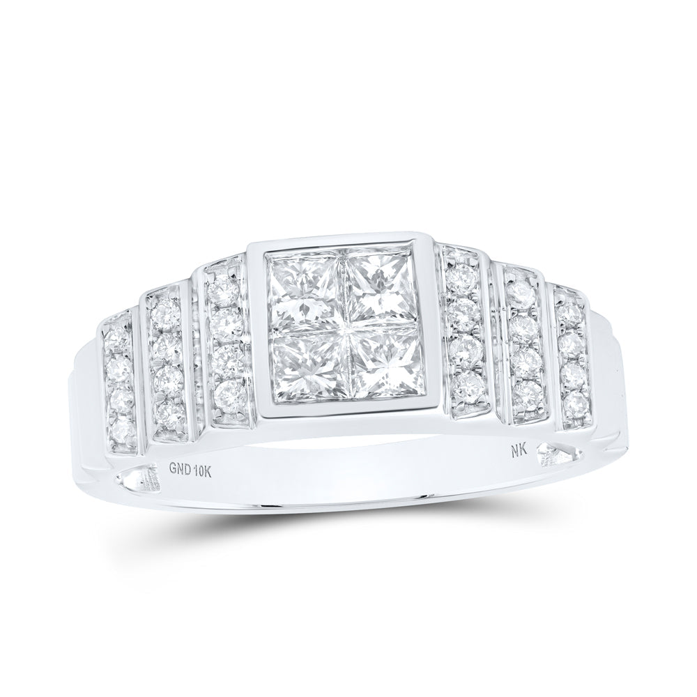 10kt White Gold Mens Princess Diamond Band Ring 1 Cttw