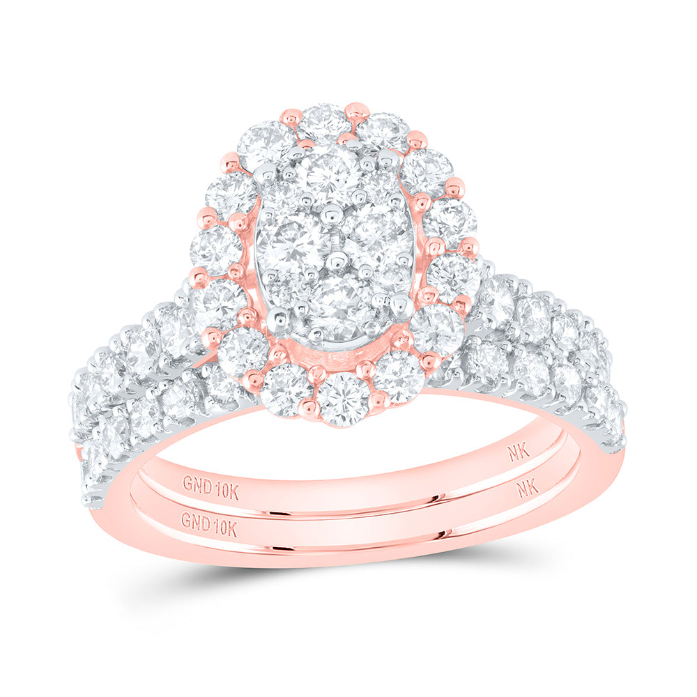 10kt Rose Gold Round Diamond Bridal Wedding Ring Band Set 1-5/8 Cttw