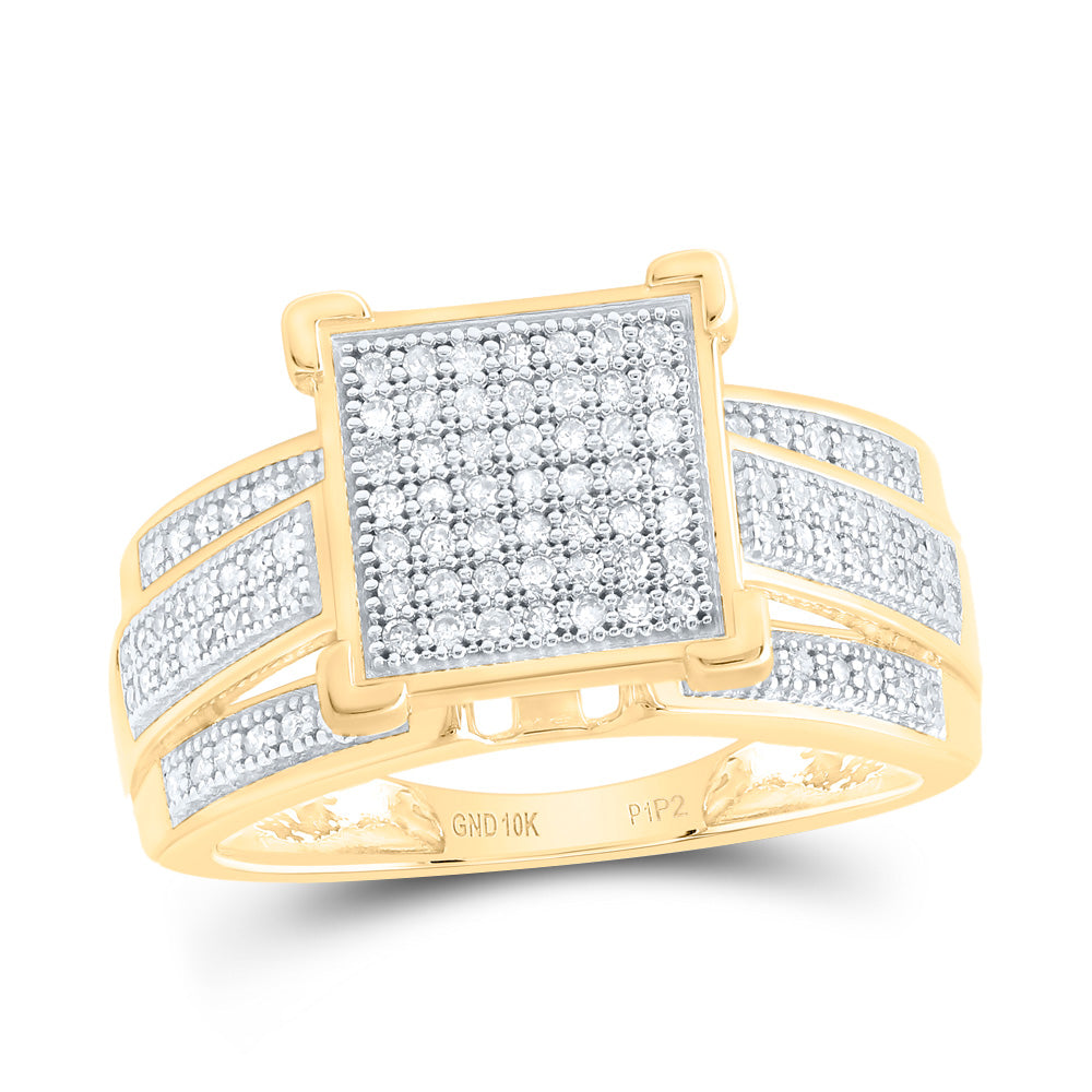 10kt Yellow Gold Womens Round Diamond Square Cluster Ring 1/3 Cttw