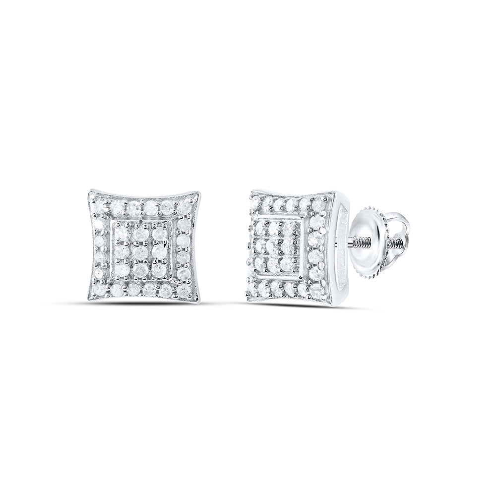 Sterling Silver Womens Round Diamond Square Earrings 1/4 Cttw