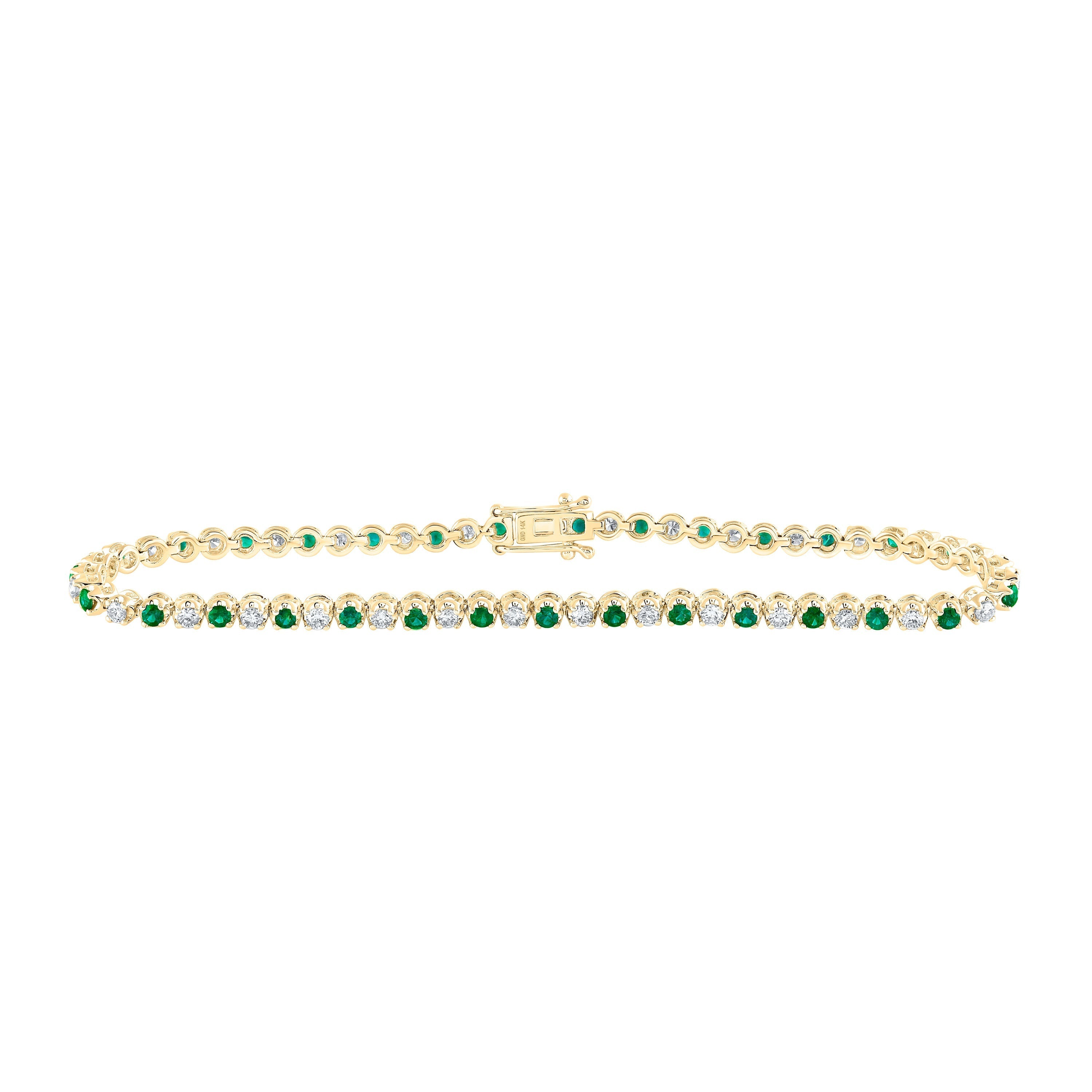 14kt Yellow Gold Womens Round Emerald Diamond Tennis Bracelet 2 Cttw