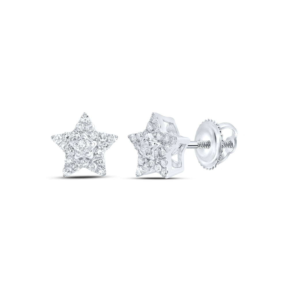 10kt White Gold Womens Round Diamond Star Earrings 1/5 Cttw