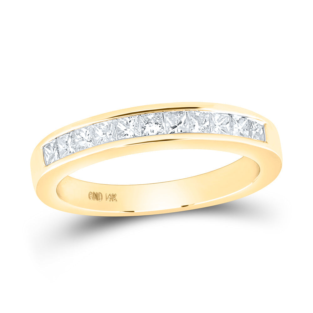 14kt Yellow Gold Womens Princess Diamond Wedding Single Row Band 1/2 Cttw