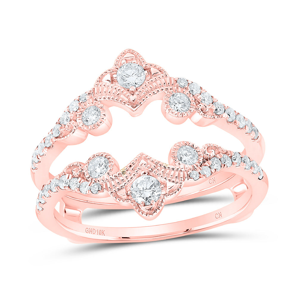 10kt Rose Gold Womens Round Diamond Wrap Enhancer Wedding Band 1/2 Cttw