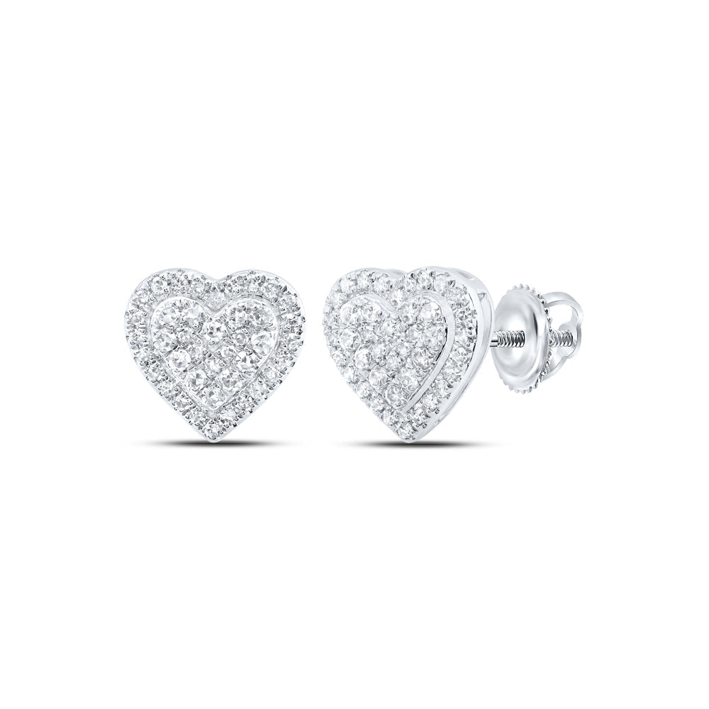 10kt White Gold Womens Round Diamond Heart Earrings 1/5 Cttw