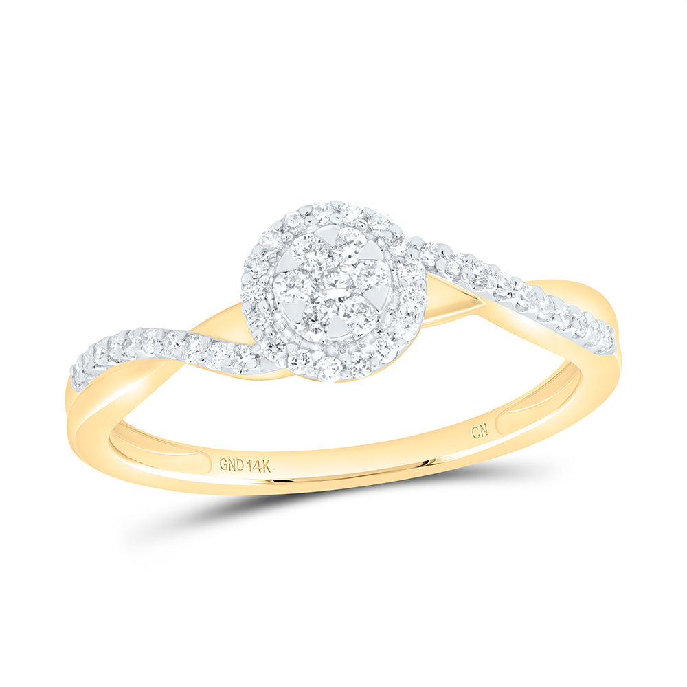 14kt Yellow Gold Womens Round Diamond Twist Cluster Ring 1/5 Cttw