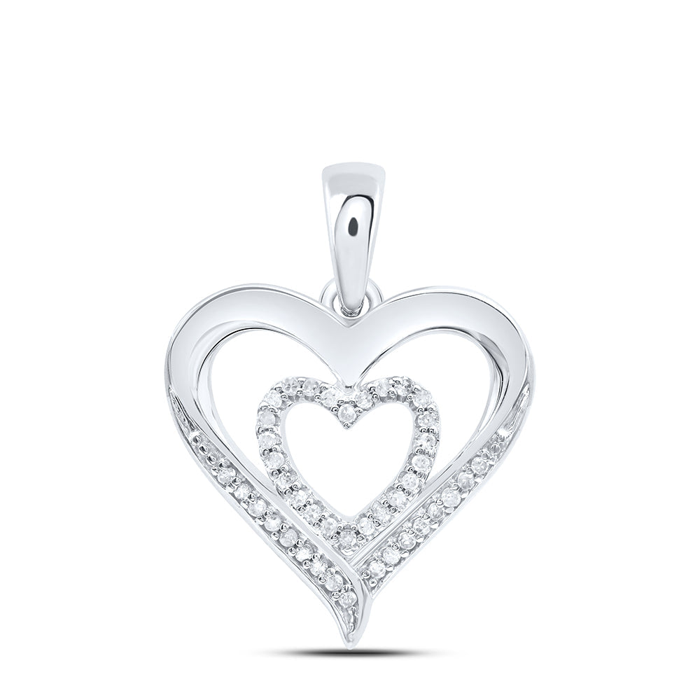 Sterling Silver Womens Round Diamond Heart Pendant 1/10 Cttw