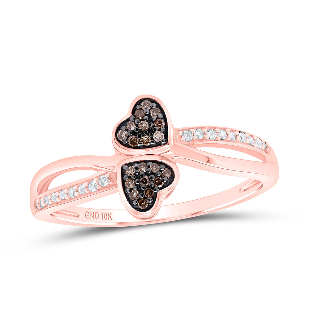 10kt Rose Gold Womens Round Brown Diamond Heart Ring 1/10 Cttw