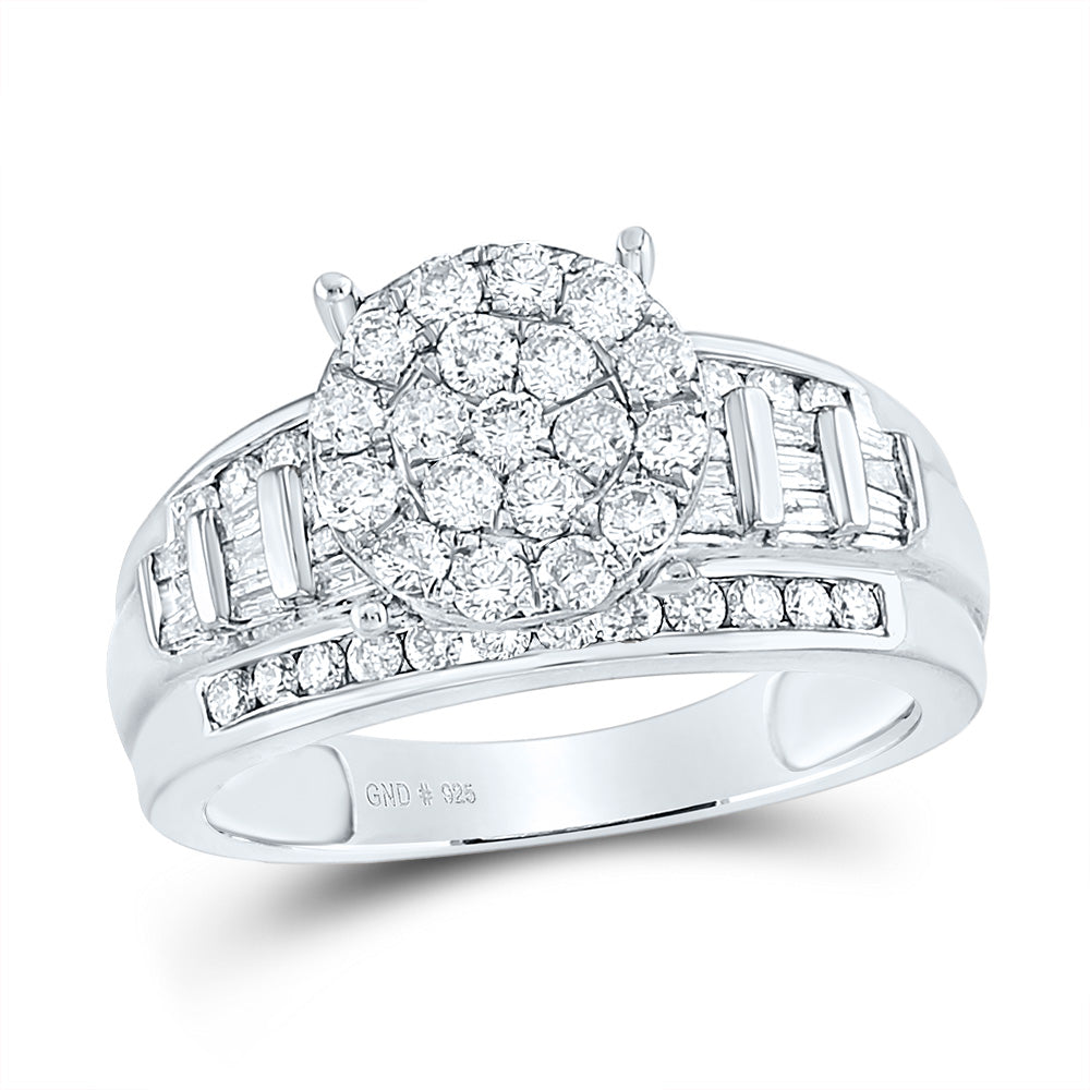 Sterling Silver Round Diamond Cluster Bridal Wedding Engagement Ring 1 Cttw