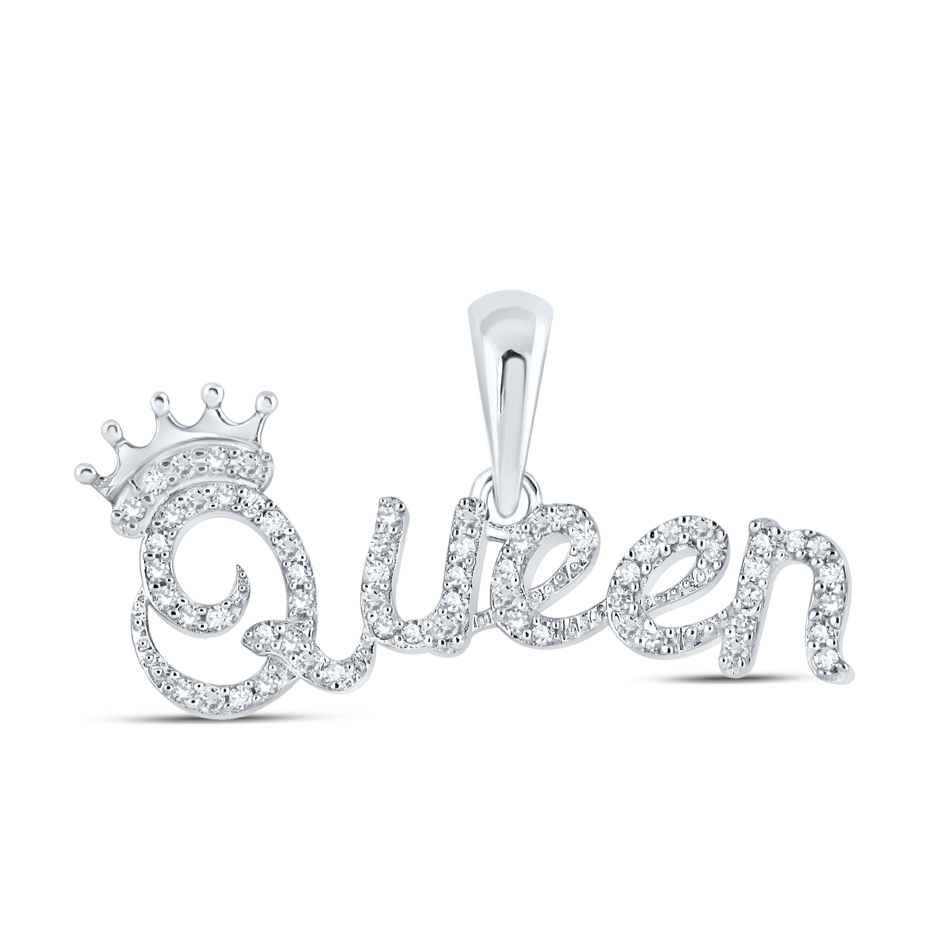 10kt White Gold Womens Round Diamond Queen Crown Fashion Pendant 1/6 Cttw