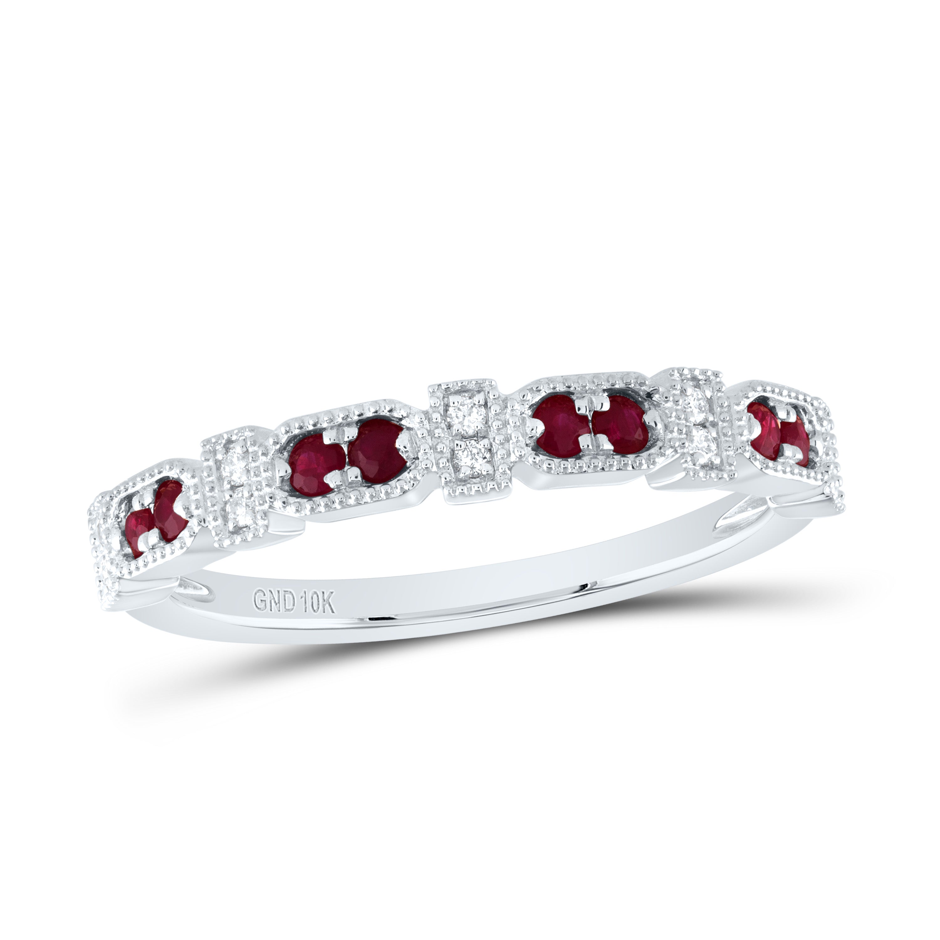 10kt White Gold Womens Round Ruby Diamond Stackable Band Ring 1 4 Cttw