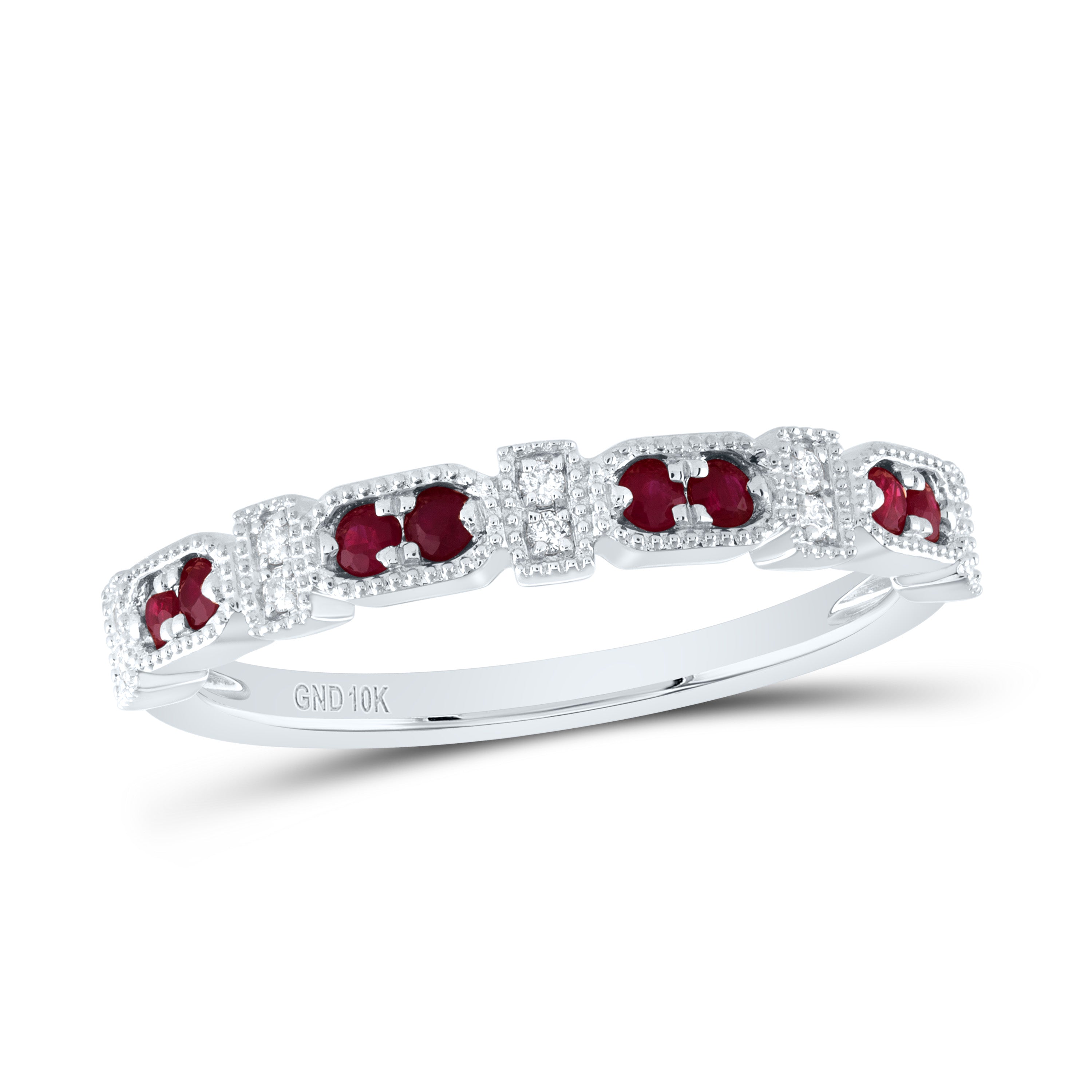 10kt White Gold Womens Round Ruby Diamond Stackable Band Ring 1/4 Cttw