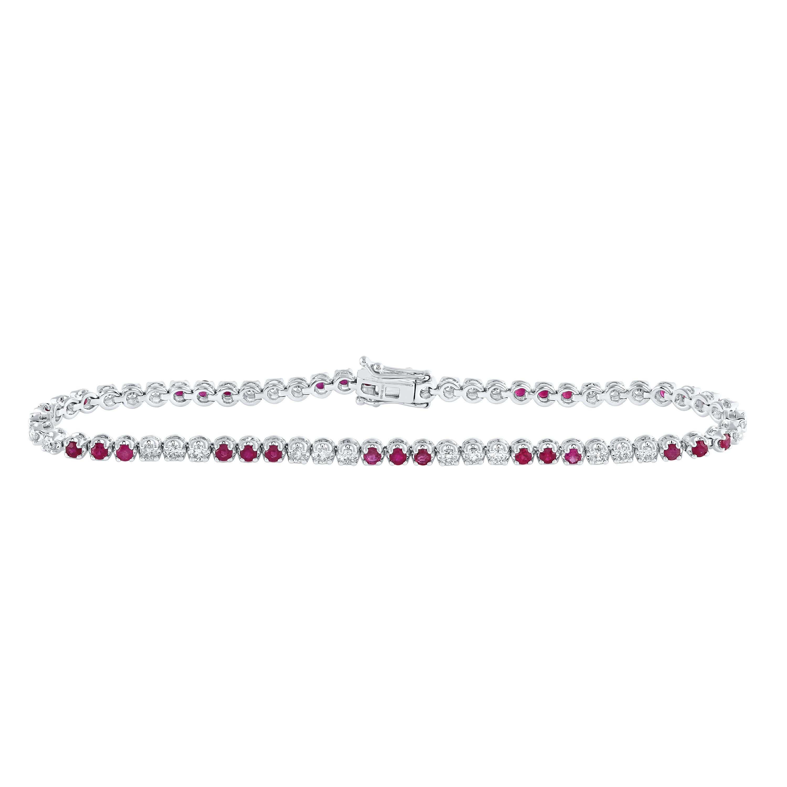 14kt White Gold Womens Round Ruby Diamond Tennis Bracelet 2 1 2