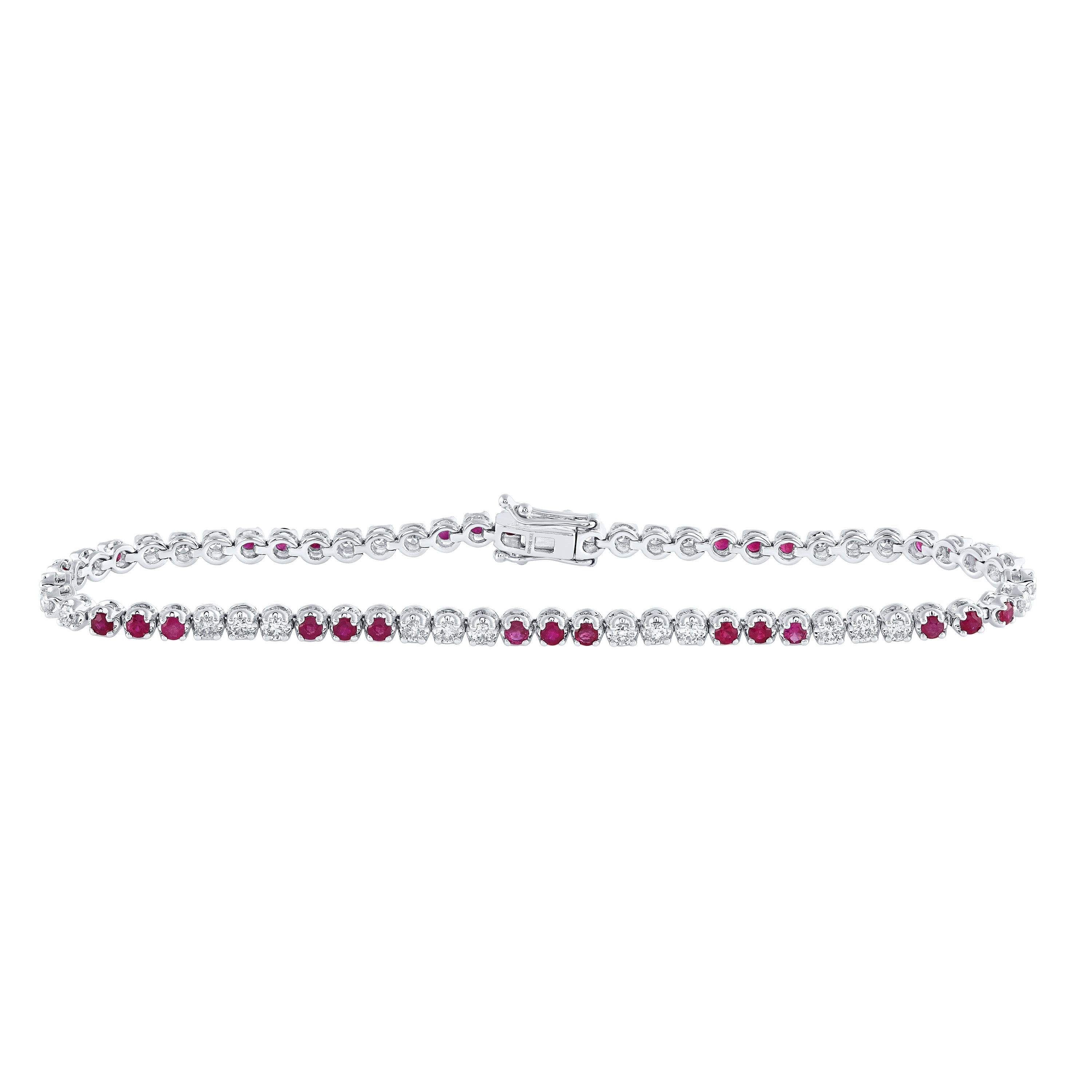 14kt White Gold Womens Round Ruby Diamond Tennis Bracelet 2-1/2 Cttw