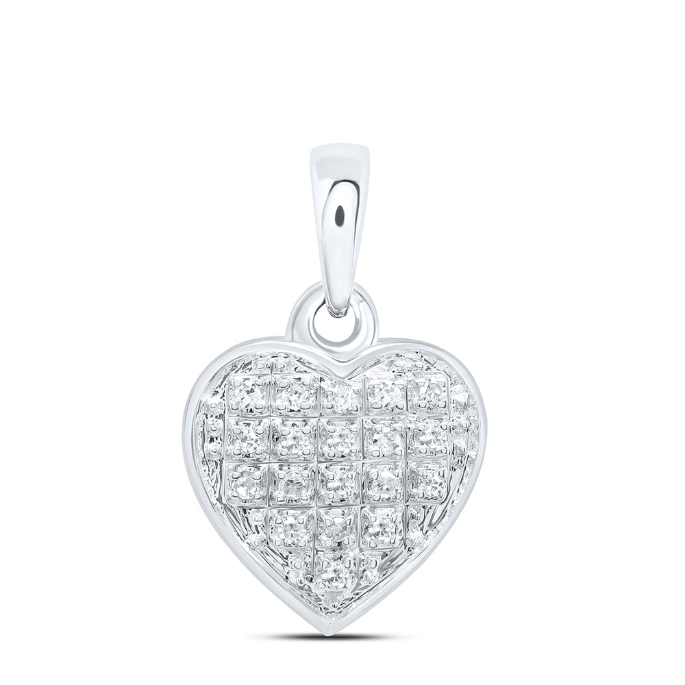 10kt White Gold Womens Round Diamond Heart Pendant 1/20 Cttw