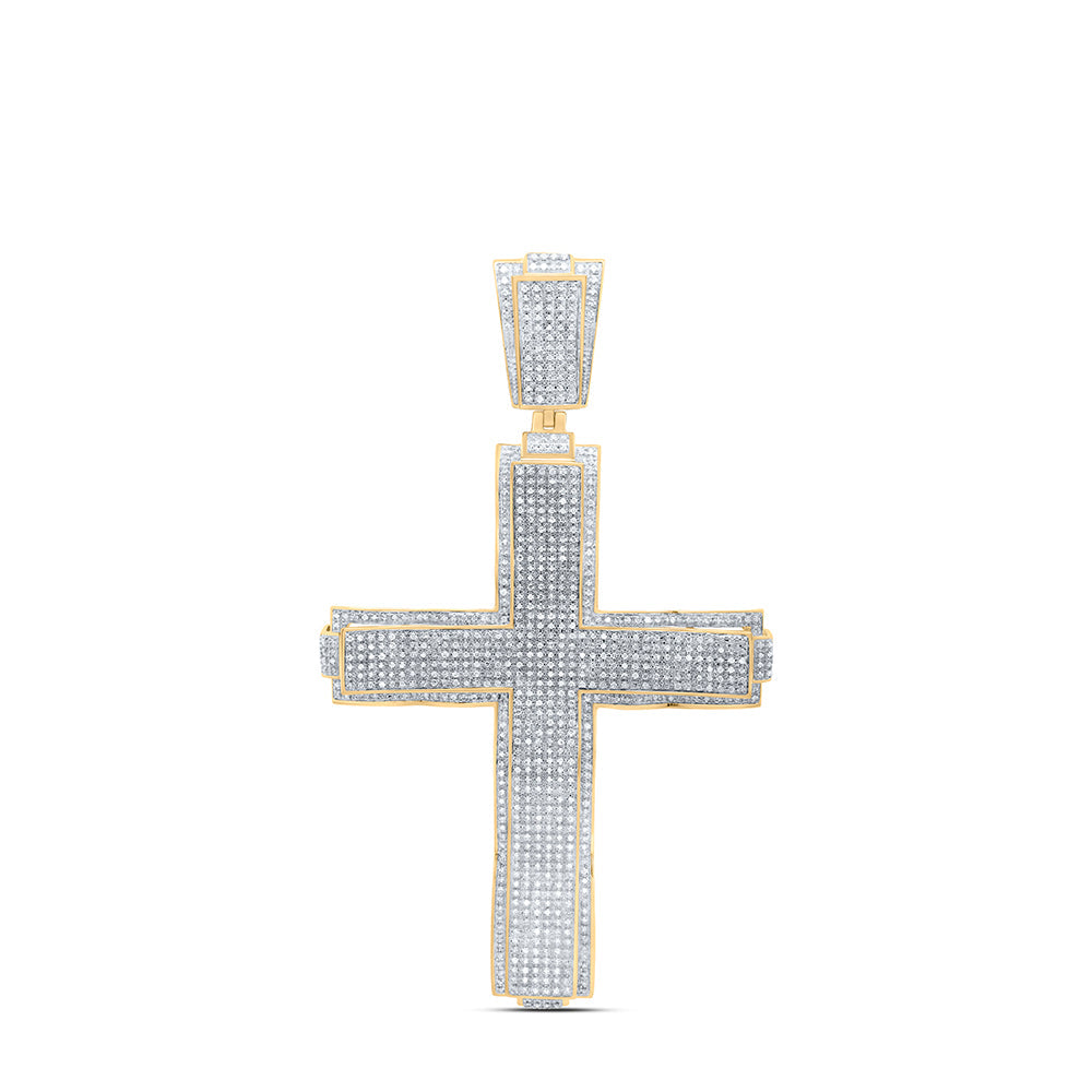 10kt Yellow Gold Mens Round Diamond Cross Charm Pendant 2-1/2 Cttw