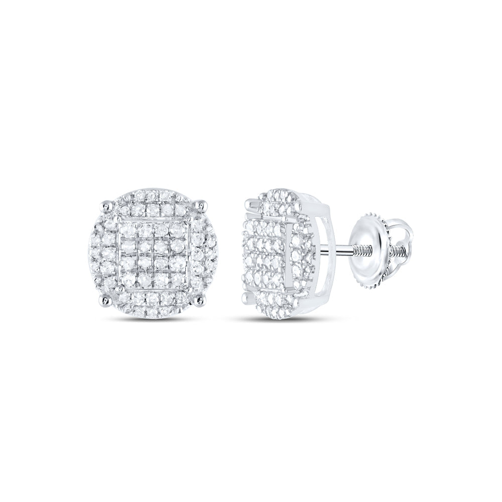 Sterling Silver Round Diamond Cluster Earrings 1/2 Cttw