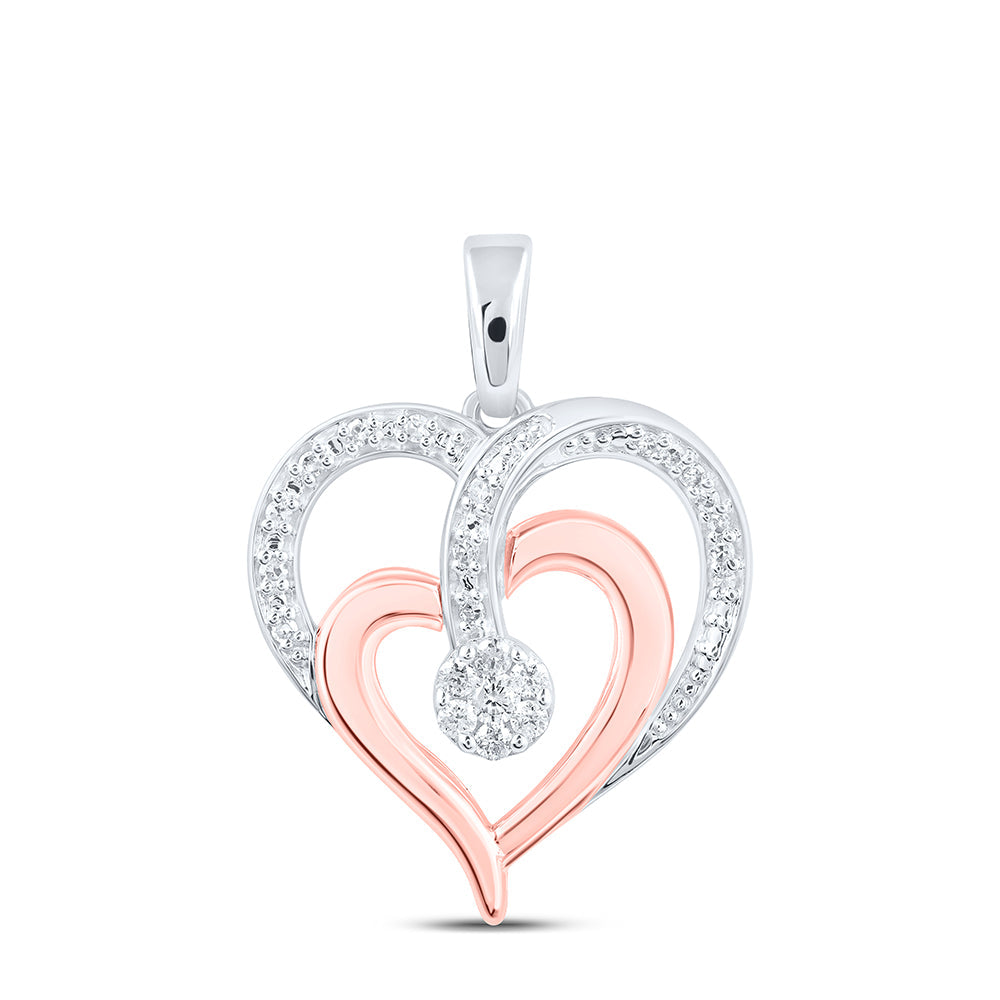 10kt Two-tone Gold Womens Round Diamond Heart Pendant 1/8 Cttw