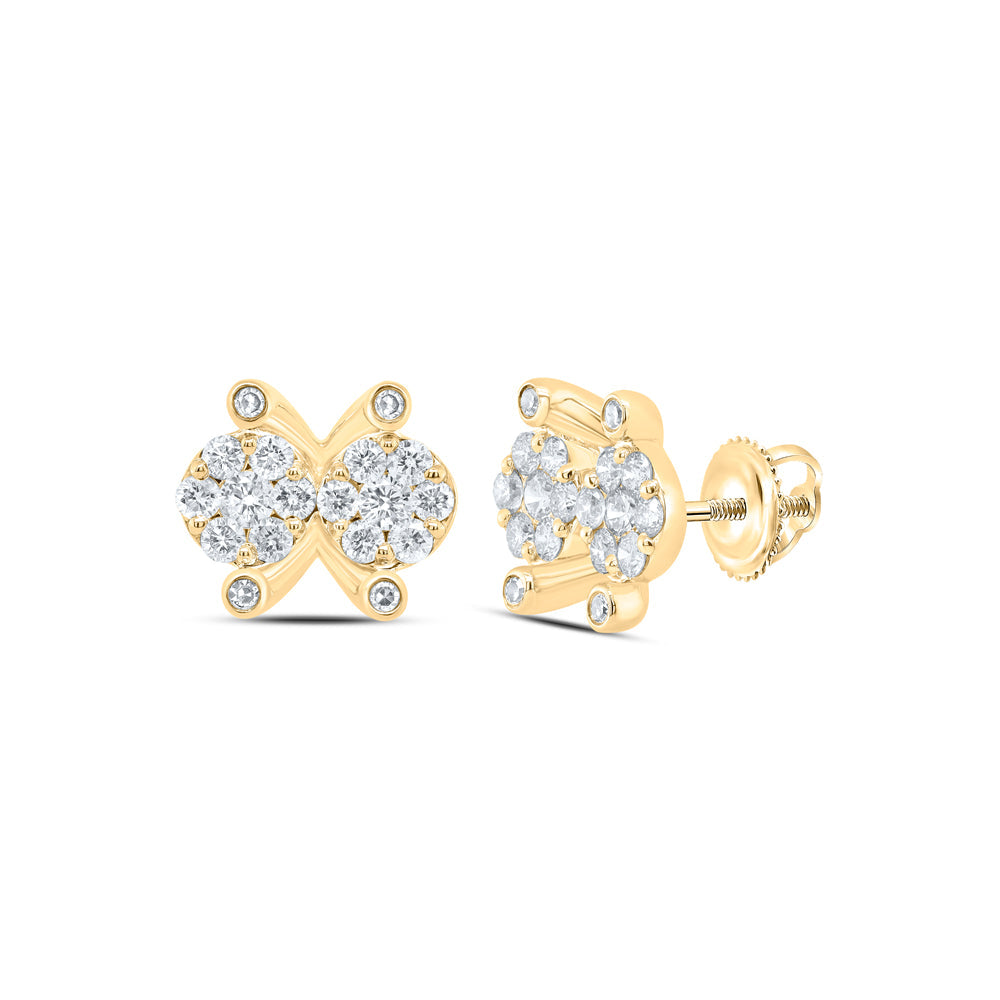 10kt Yellow Gold Womens Round Diamond Cluster Earrings 1/2 Cttw