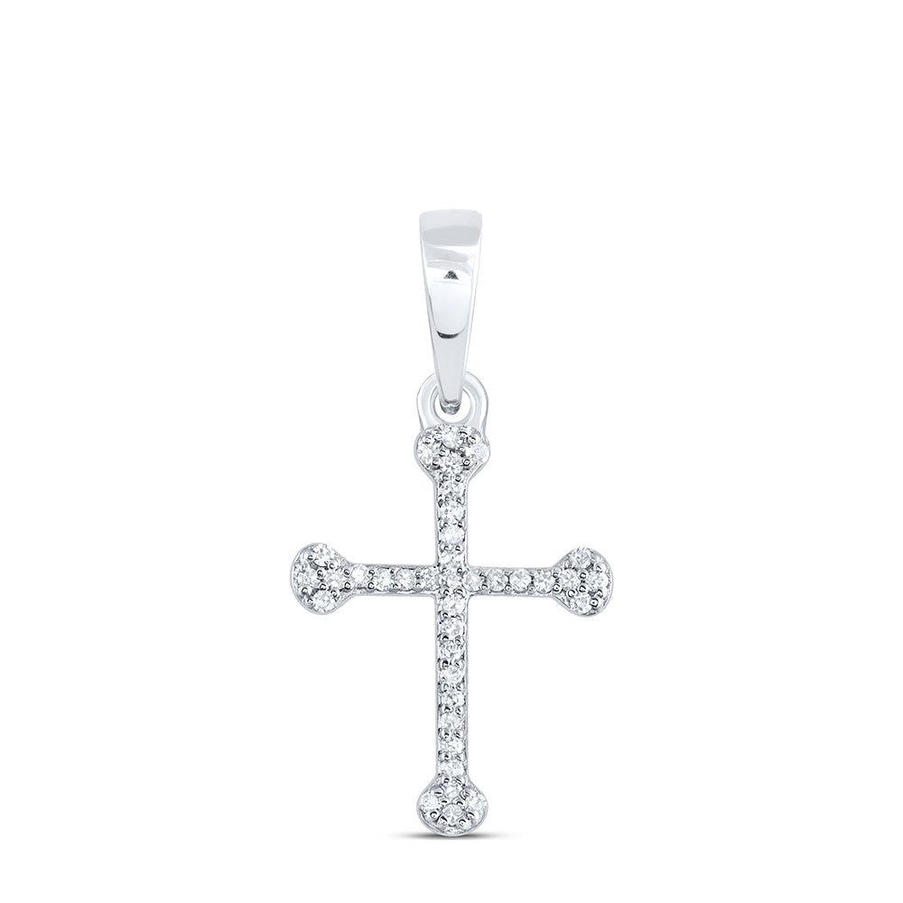 10kt White Gold Womens Round Diamond Cross Pendant 1/12 Cttw
