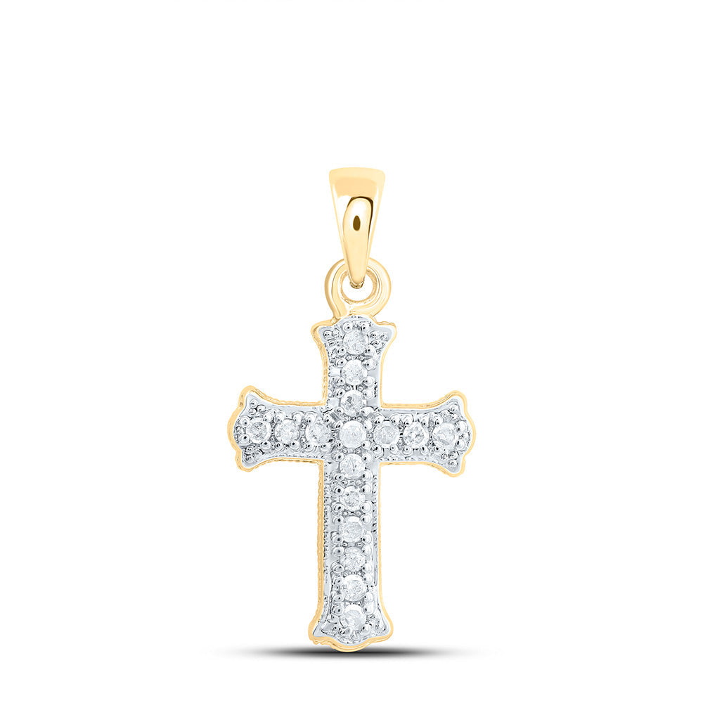 10kt Yellow Gold Womens Round Diamond Cross Pendant 1/12 Cttw