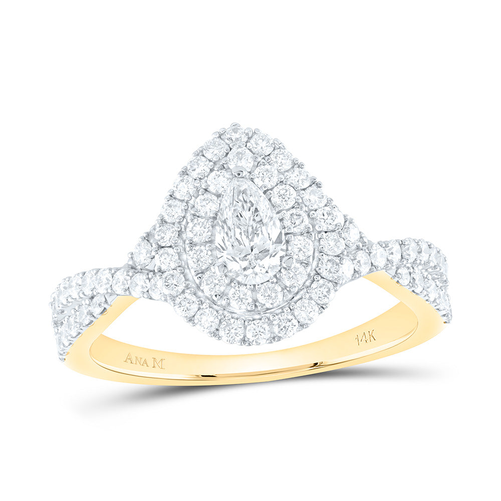 14kt Yellow Gold Pear Diamond Tear Halo Bridal Wedding Engagement Ring 1 Cttw