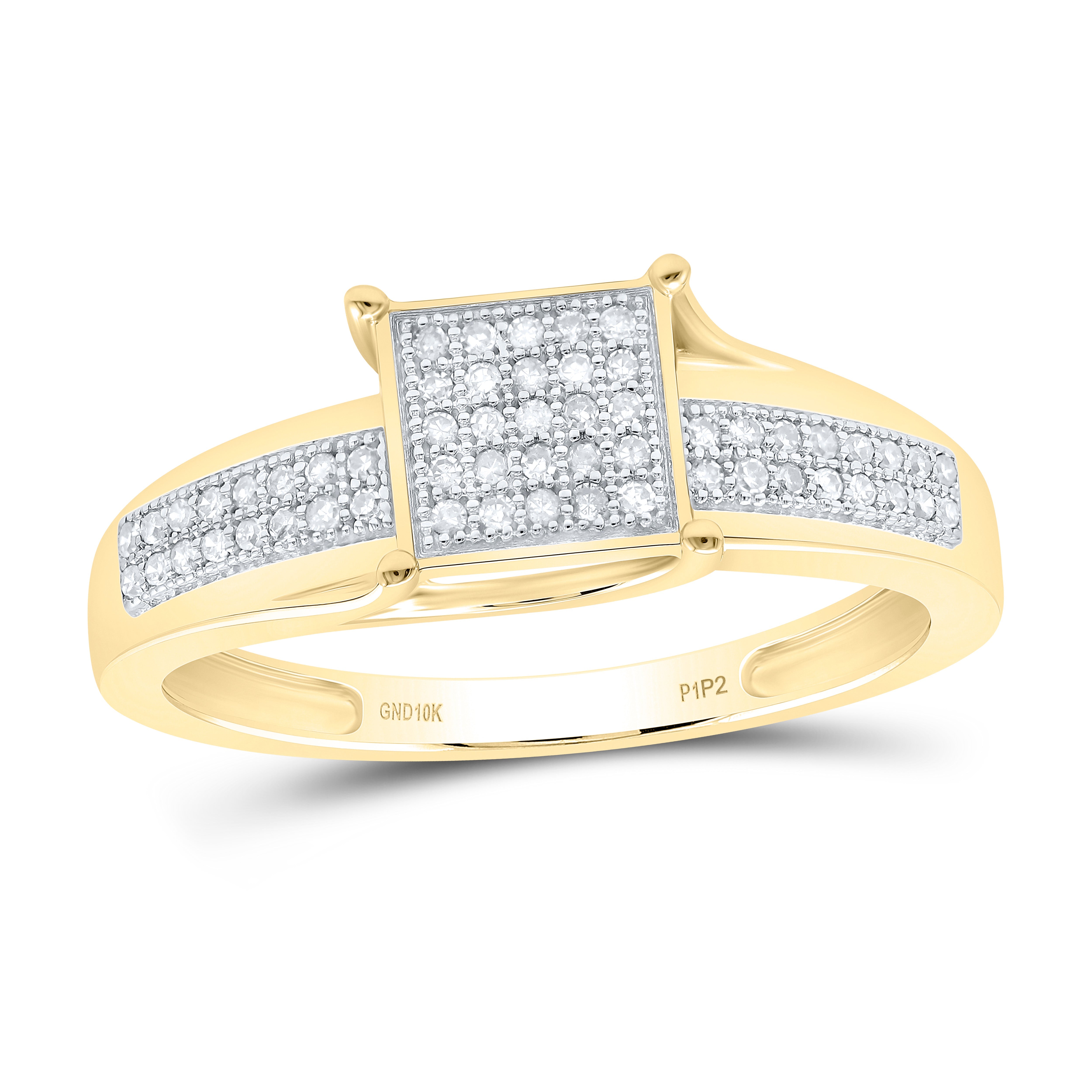 10kt Yellow Gold Womens Round Diamond Elevated Square Cluster Ring 1/6 Cttw