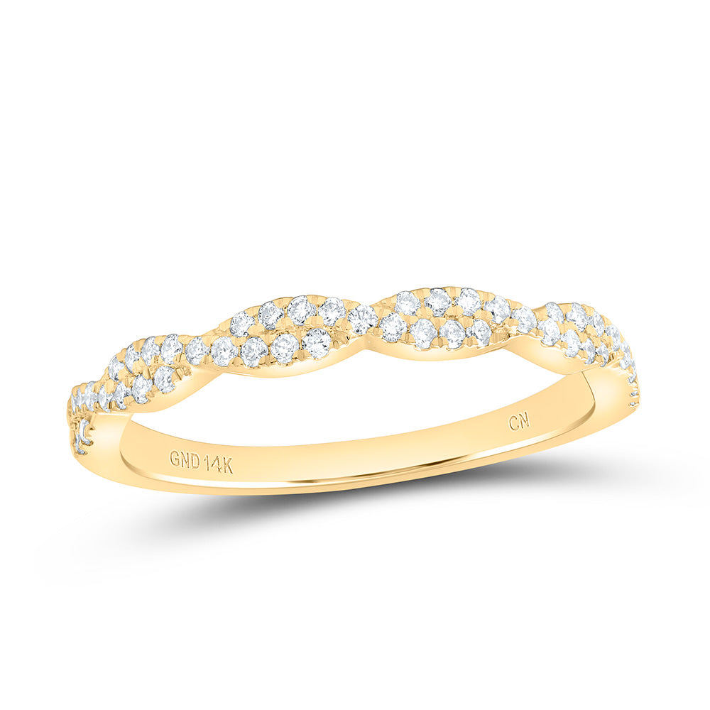 14kt Yellow Gold Womens Round Diamond Twist Stackable Band Ring 1/4 Cttw