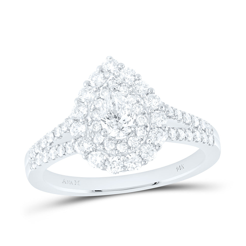 14kt White Gold Pear Diamond Halo Bridal Wedding Engagement Ring 1 Cttw