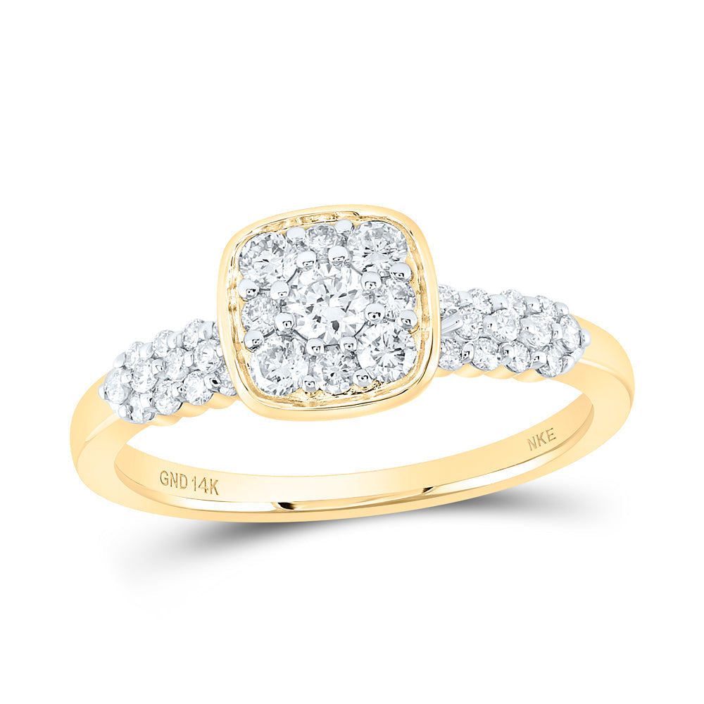 14kt Yellow Gold Womens Round Diamond Square Cluster Ring 1/2 Cttw