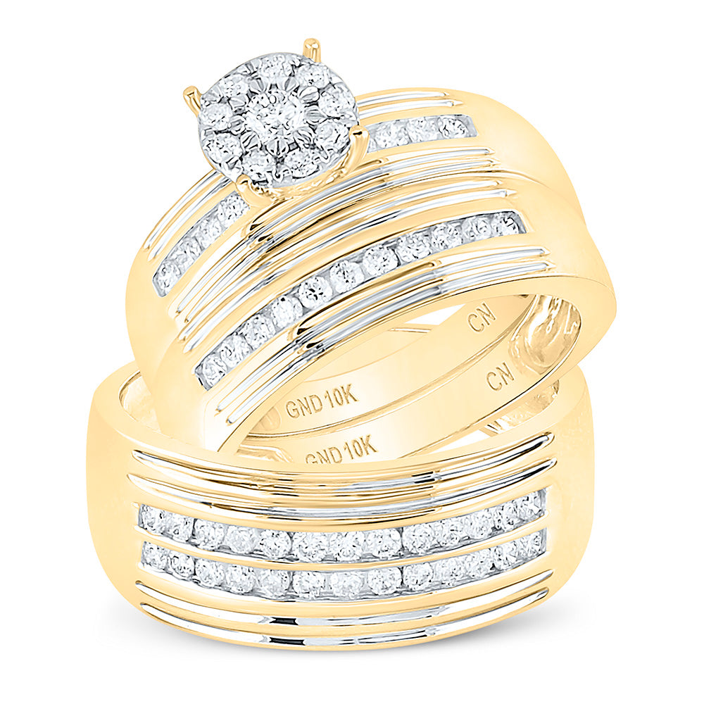 10kt Yellow Gold His Hers Round Diamond Solitaire Matching Wedding Set 1 Cttw