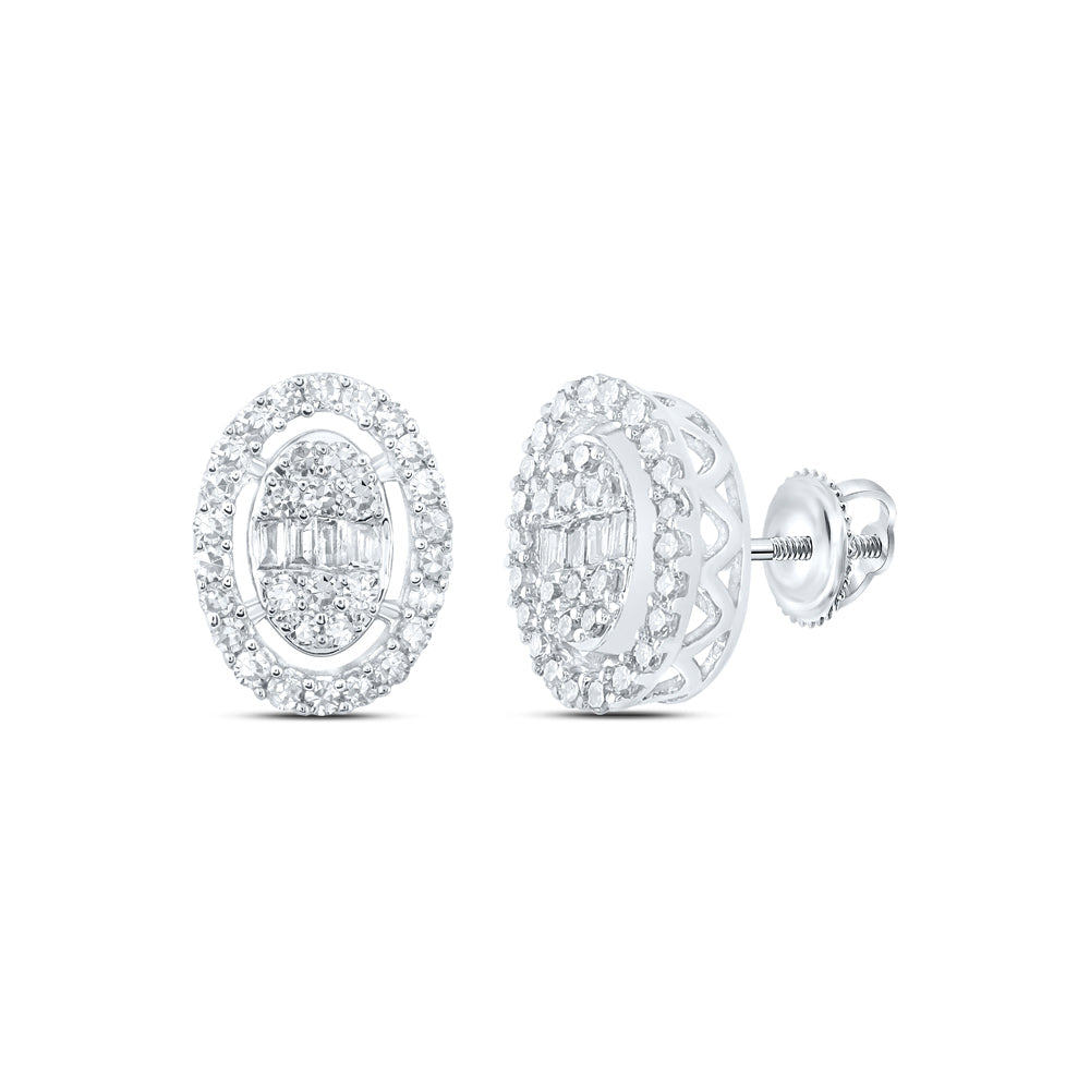 10kt White Gold Womens Baguette Diamond Oval Earrings 3/8 Cttw