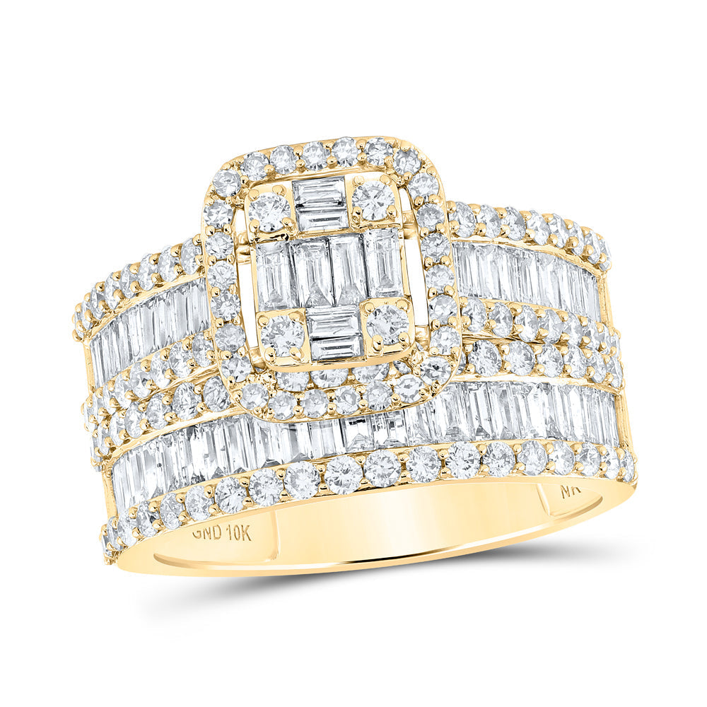 10kt Yellow Gold Baguette Diamond Bridal Wedding Ring Band Set 2 Cttw