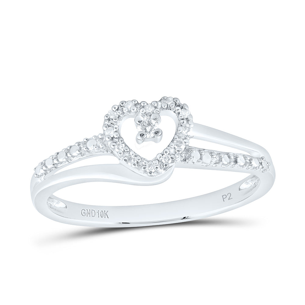 10kt White Gold Womens Round Diamond Heart Promise Ring 1/20 Cttw