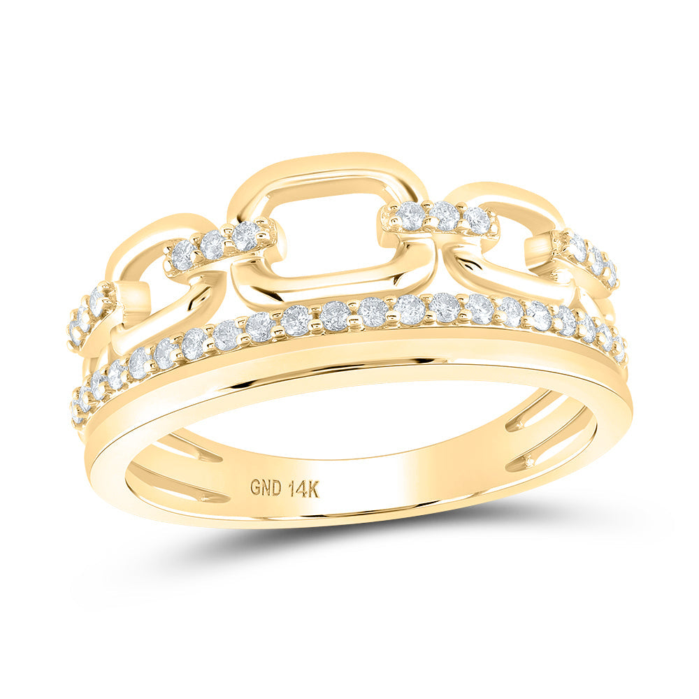 14kt Yellow Gold Womens Round Diamond Chain Link Fashion Ring 1/4 Cttw