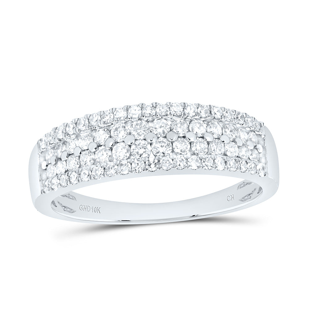 10kt White Gold Womens Round Diamond Pave Band Ring 1/2 Cttw