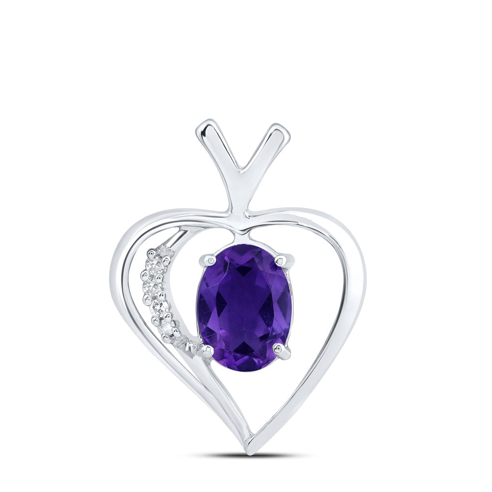 Sterling Silver Womens Round Synthetic Amethyst Heart Pendant 3/4 Cttw