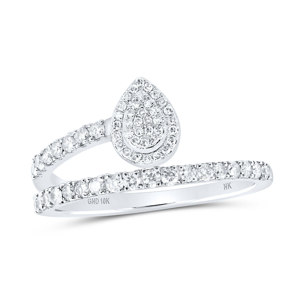10kt White Gold Womens Round Diamond Teardrop Band Ring 3/8 Cttw