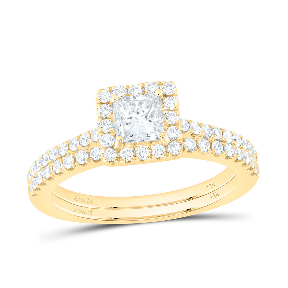 14kt Yellow Gold Princess Diamond Bridal Wedding Ring Band Set 1 Cttw